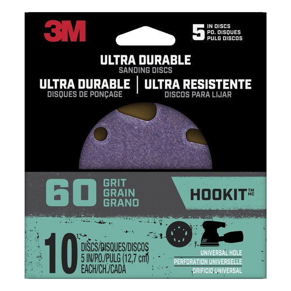 3M Ultra Durable 5 inch Power Sanding Discs, Universal Hole, 60 grit, 12PK - DISC5IN10PK60