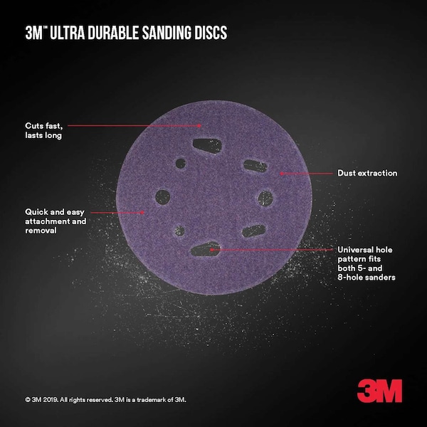 3M Ultra Durable 5 inch Power Sanding Discs, Universal Hole, 100 grit, 20PK - DISC5IN5PK100
