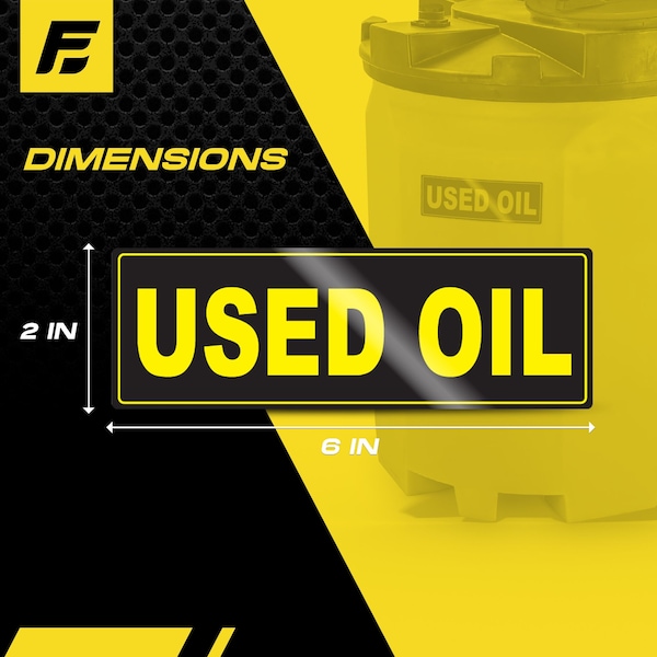 Fuel Stickers Used Oil Stickers, Waste Oil Label for Storage Tank, Drum and More, Hvy-Dty, 6''x2'', 20PK - Z-262UOL-20PK