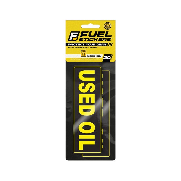 Fuel Stickers Used Oil Stickers, Waste Oil Label for Storage Tank, Drum and More, Hvy-Dty, 6''x2'', 20PK - Z-262UOL-20PK