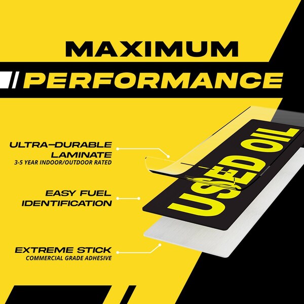 Fuel Stickers Used Oil Stickers, Waste Oil Label for Storage Tank, Drum and More, Hvy-Dty, 6''x2'', 20PK - Z-262UOL-20PK