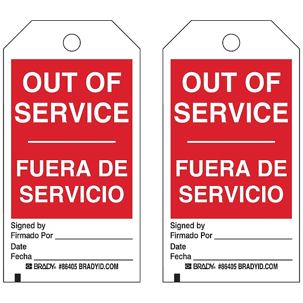 Brady Out Of Svce Bilingual Tag, 3/8 In, PK10, 86405 - 86405