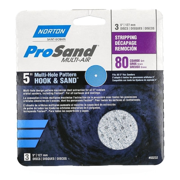 Norton Co 0 Sanding Disc, 5 in Dia, 1116 in Arbor, Coated, P80 Grit, Coarse, Alumina Ceramic Abrasive, Spiral - 3232