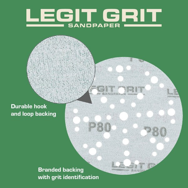 Legit Grit 6 inch Sand paper Disc, 49-Hole, 80 Grit, 100PK - LG6-4980-100