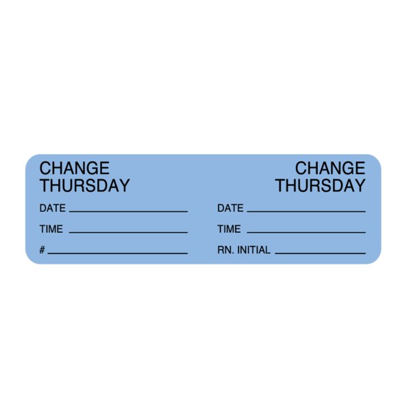 Nevs Day Change IV Tubing Label - Change Thursday 7/8" x 3" Blue w/Black - NTUBE-TH