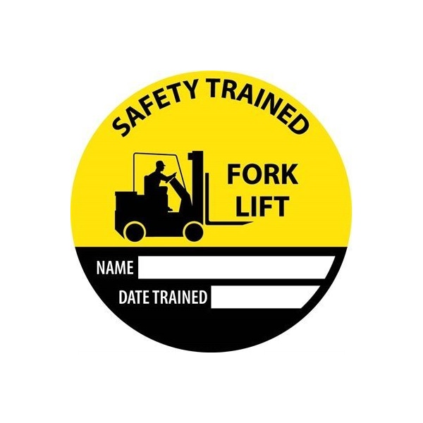 Nmc Safety Trained Fork Lift Name Date Trained Hard Hat Label, Pk25, Material: Reflective Vinyl Sheeting - HH146R