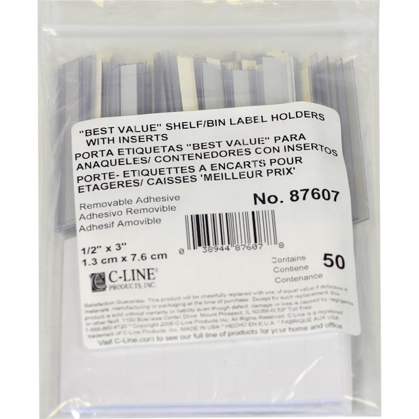 C-Line Products Label Holder, Self Adhesive, 1/2"L, PK50 - 87607