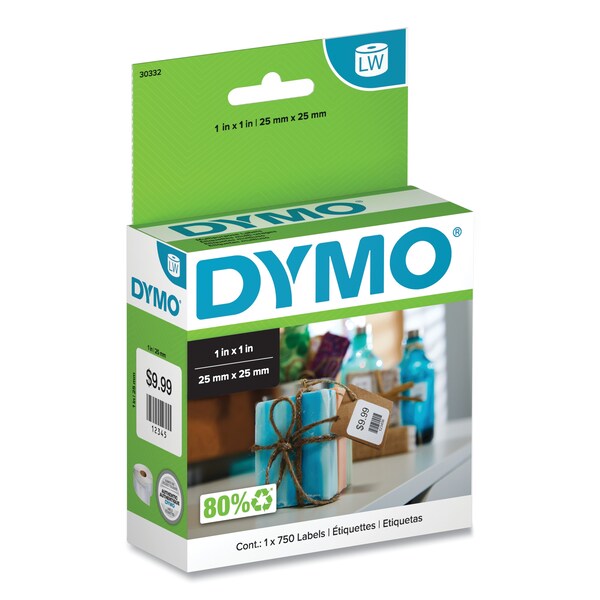 Dymo LabelWriter Multipurpose Labels, 1 in. x 1 in., White, 750 Labels/Roll - 30332