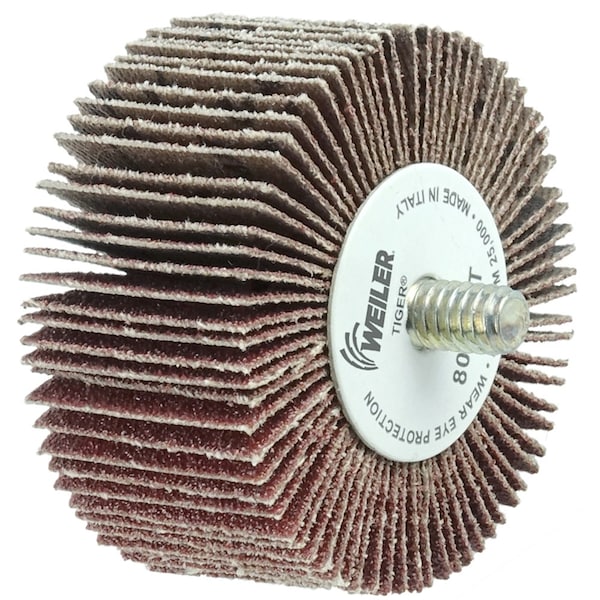 Weiler 2" x 1" Tiger Coated Abrasive Flap Wheel, 1/4"-20 Threaded Stem, 80AO - 52613