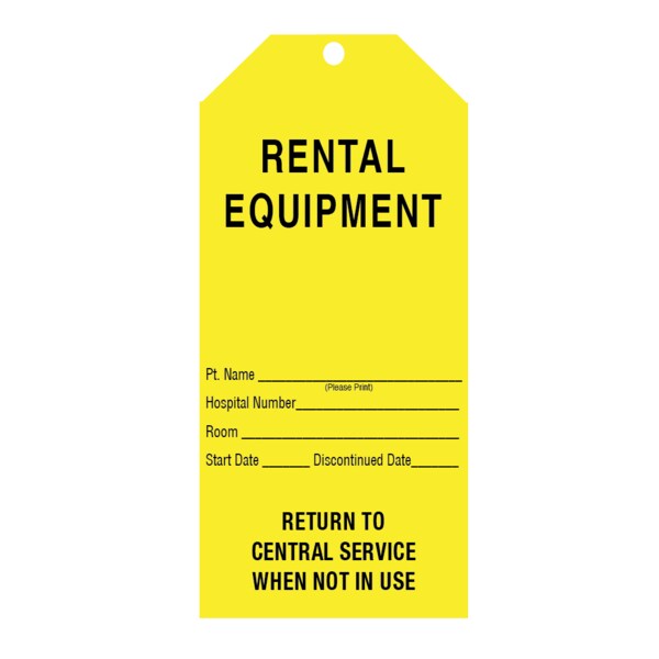 Nevs Tag, "Rental Equipment" 6-1/4" x 2-7/8" Yellow w/Black - CS-15894