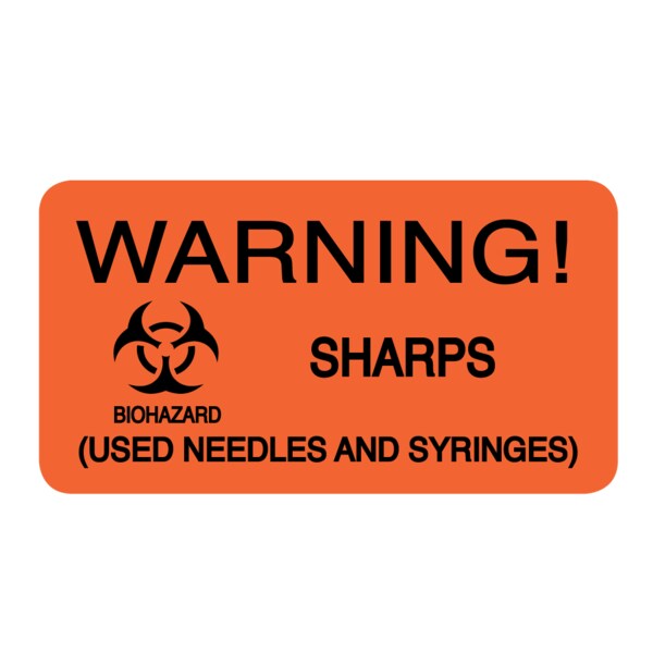 Nevs Biohazard Warning! Sharps (Used Needles & Syringes) 1-7/16" x 3" - MLP-0024