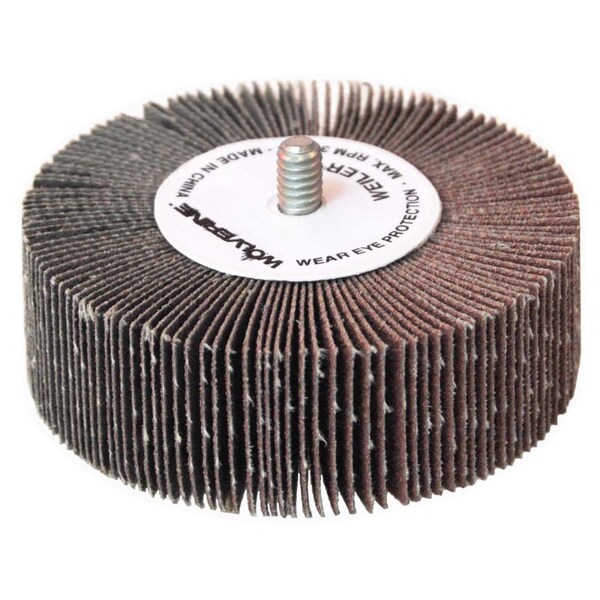 Weiler 3" x 1" x 60AO Coated Abrasive Flap Wheel, 1/4-20 Threaded Stem - 30735