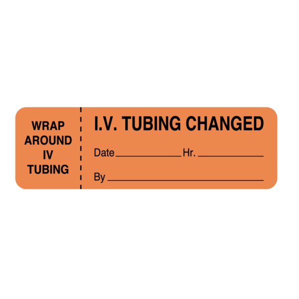 Nevs IV Tubing Label - IV Tubing Changed 15/16" x 3" Flr Orange w/Black - NTUBE-4368