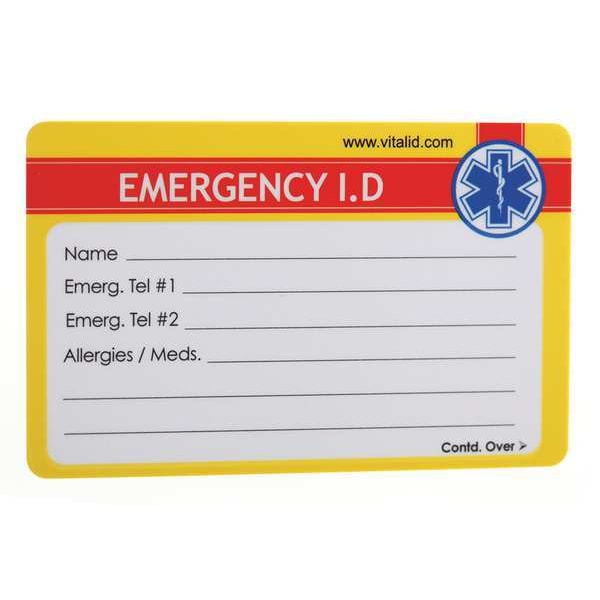 Vital Id Emergency Wallet I.D. Card, Plastic, PK200 - WSID-04