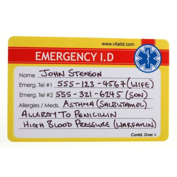 Vital Id Emergency Wallet I.D. Card, Plastic, PK200 - WSID-04
