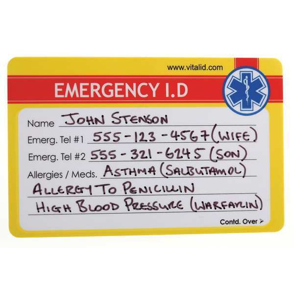 Vital Id Emergency Wallet I.D. Card, Plastic, PK200 - WSID-04