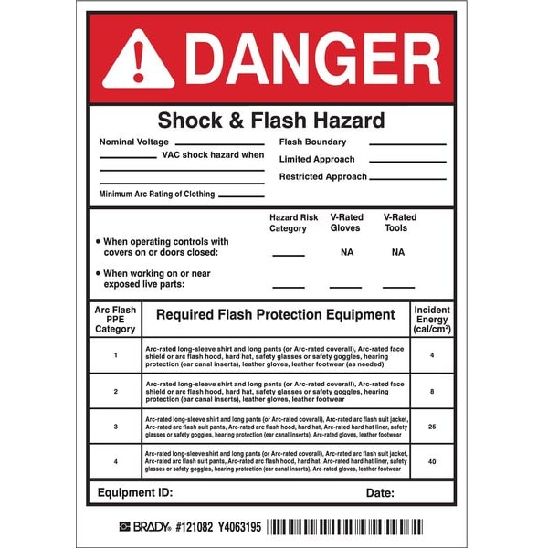 Brady Arc Flash Protection Label, 7 In. H, PK5 - 121082