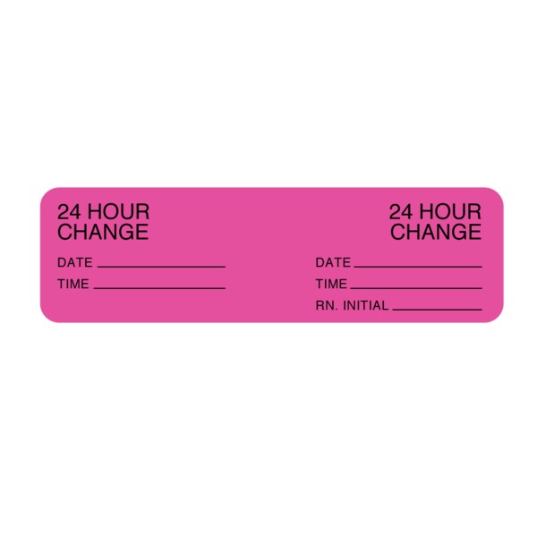 Nevs Hourly IV Tubing Label - I.V. Set 24 Hours Only7/8"x3" Flr Pink w/Blk - NTUBE-1802