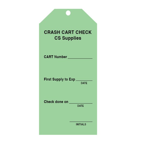 Nevs Tag, "Crash Cart Check" 6-1/4" x 2-7/8" Green w/Black - CS-8534
