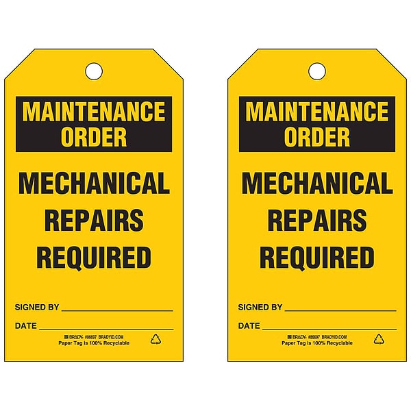Brady Mal Nt Ord Tag, 7 x 4 In, Bk/Yel, PK10 - 86474