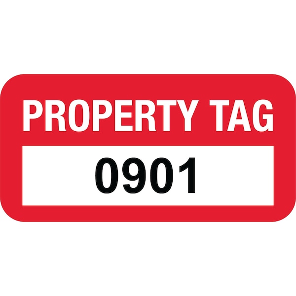 Lustre-Cal VOID Label PROPERTY TAG Dark Red 1.50in x 0.75in  Serialized 0901-1000, 100PK - 253774VO1RD0901