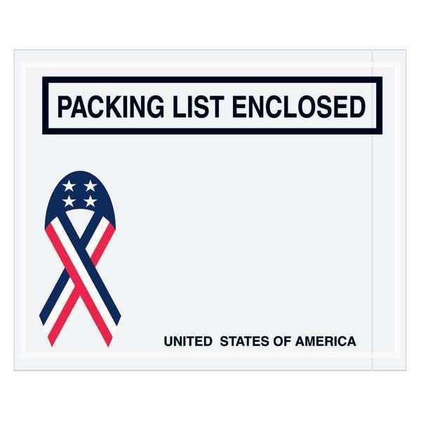 Tape Logic Tape Logic "Packing List Enclosed" Envelopes, U.S.A. Ribbon, 4 1/2" x 5 1/2", Red/White/Blue, 1000/Case - PL466