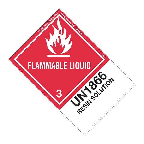 Labelmaster Flammable Liquid Label, UN1866, PK500, HSN2100ET - HSN2100ET