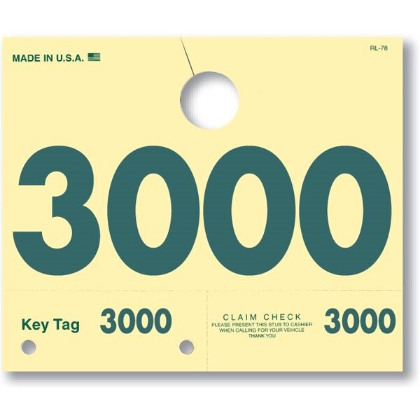 Car Dealer Depot Service Dispatch Numbers, Hang Tags, 4 Digit, Rl-78: 3000-3999 Pk - 213