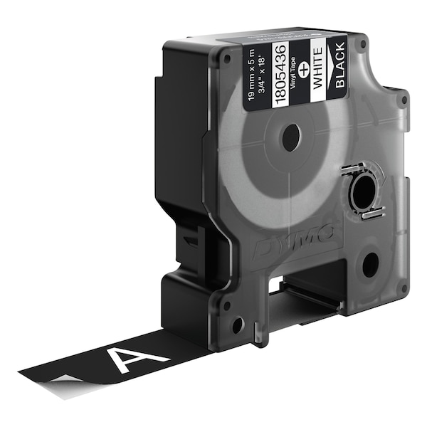 Dymo Rhino Permanent Vinyl Industrial Label Tape, 0.75 in. x 18 ft, Black/White Print - 1805436
