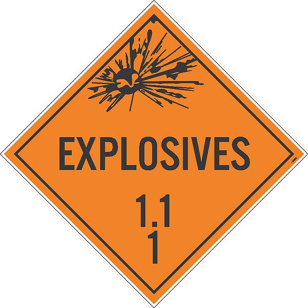 Nmc Explosives 1.1 1 Dot Placard Sign, Material: Adhesive Backed Vinyl - DL130P