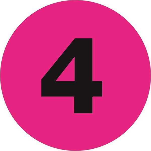 Bondad 3 in. Circle - 4 Fluorescent Pink Number Labels - Roll of 500 - BO2818718