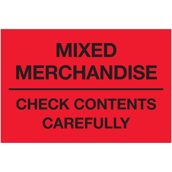 Officespace 2 x 3 in. Mixed Merchandise Check Contents Carefully Labels, Fluorescent Red - OF3353723