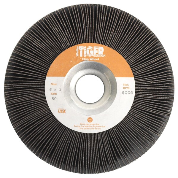 Weiler 6" x 1" Tiger Coated Abrasive Flap Wheel, 1" Arbor Hole, 80AO - 53287