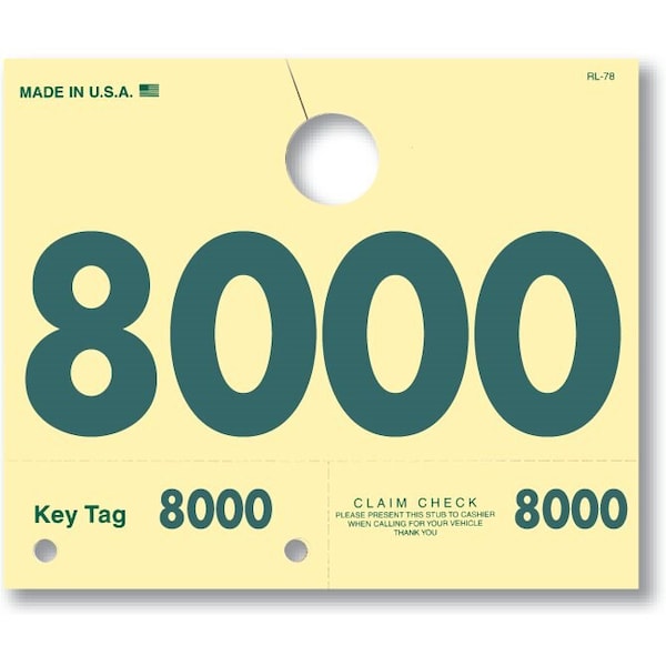 Car Dealer Depot Service Dispatch Numbers, Hang Tags, 4 Digit, Rl-78: 8000-8999 Pk - 218