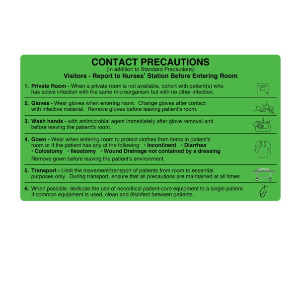 Nevs Precaution Labels - Contact Precaution 4-1/2" x 8" Flr Green w/Black - N-0820