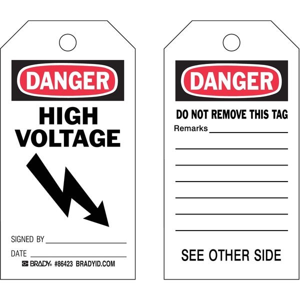 Brady Danger Tag, 5-3/4 x 3 In, Polyest, Hv, PK10 - 86542