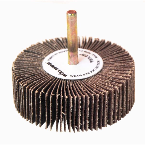 Weiler 3" x 1" x 80AO Wolverine Coated Abrasive Flap Wheel, 1/4" Stem - 30727