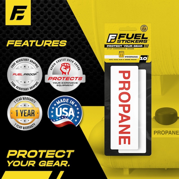 Fuel Stickers Propane Sticker, Propane Label for Tank, Container, Hvy-Dty, Safety Label, 6''x2'', 10PK - Z-262PRO-10PK
