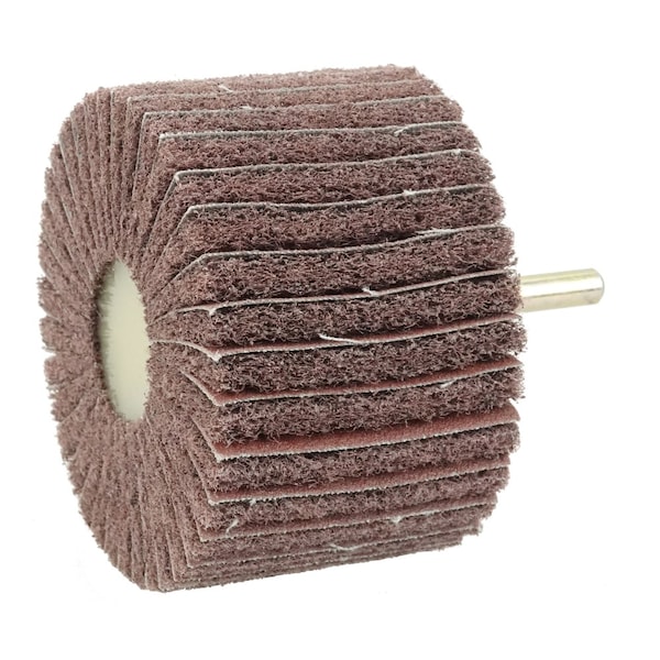Weiler 3" x 2" Non-Woven Stem-Mounted Interleaf Flap Wheel, 120AO, 1/4" Stem - 54509