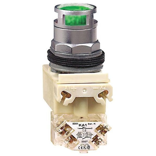 Botón de empuje iluminado Schneider Electric, 30 mm, 1NO/1NC, Verde - 9001K3L1GH13