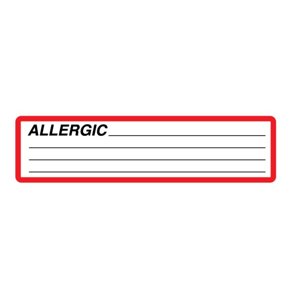Nevs Printed Chart Labels - Allergic 1-3/8" x 5-3/8" White w/Red & Black - NRBP-ALLERGIC