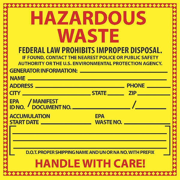 Nmc Hazardous Waste Hazmat Label, Material: Pressure Sensitive Vinyl - HW10ALV
