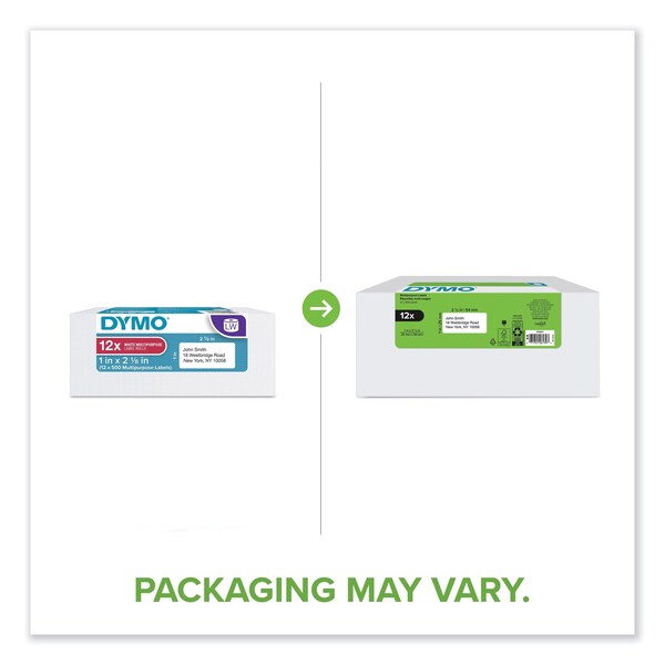 Dymo LW Multipurpose Labels, 1" x 2.13", White, 500/Roll, PK12 - 2050821