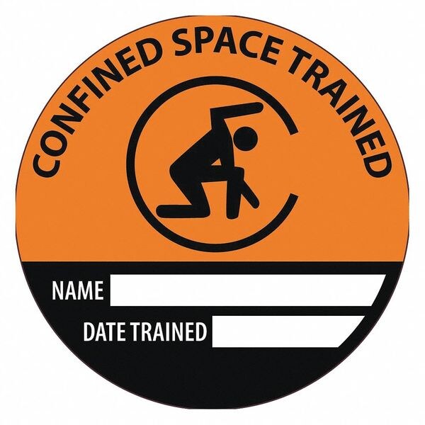 Nmc Confined Space Trained Name Date Trained Hard Hat Label, Pk25, Material: Reflective Vinyl Sheeting - HH141R