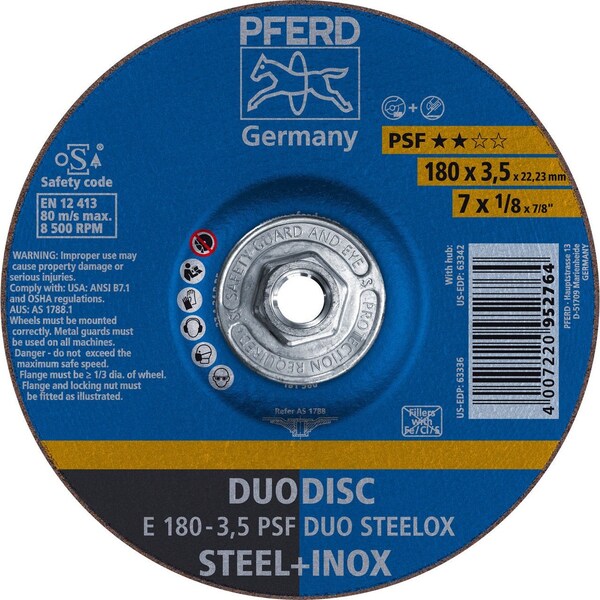 Pferd 63342 7in x 1/8in DUODISC Wheel 5/8-11 Thd. A 46 P PSF-INOX Type 27 - 63342-PFERD
