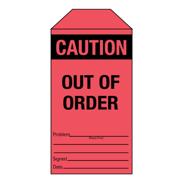 Nevs Tag, "Caution Out of Order" 6-1/4" x 3-1/8" Red w/Black - CS-8781