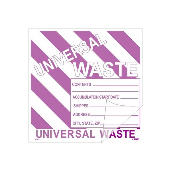 Nmc Universal Waste With Purple Stripes Self-Laminating Label, Pk5 - HW31SL5