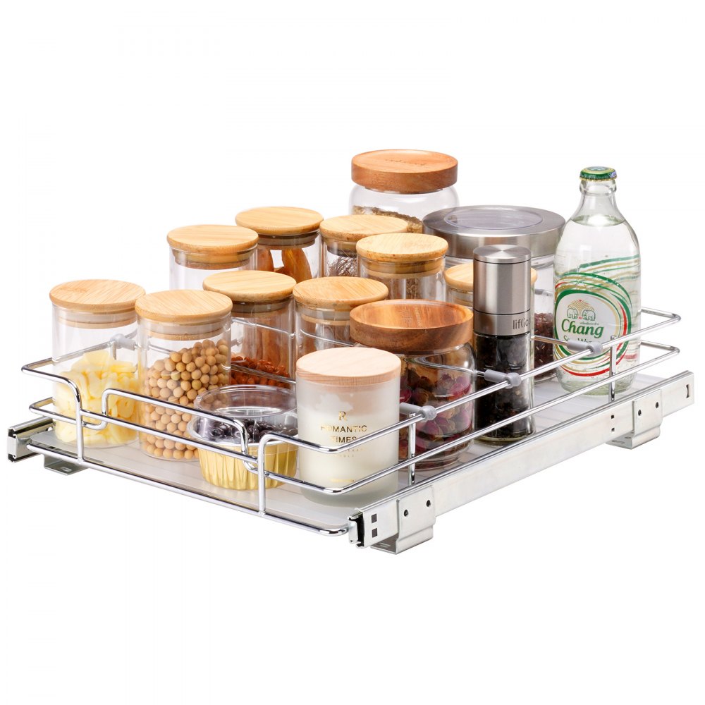 VEVOR 12"W x 17"D Pull Out Cabinet Organizer, Heavy Duty Slide Out Pantry Shelves, Chrome-Plated Steel Roll Out Drawers, Sliding Drawer Storage for Home, Inside Kitchen Cabinet, Bathroom, Under Sink - HGSLLHGSJXYC1UDZFV0