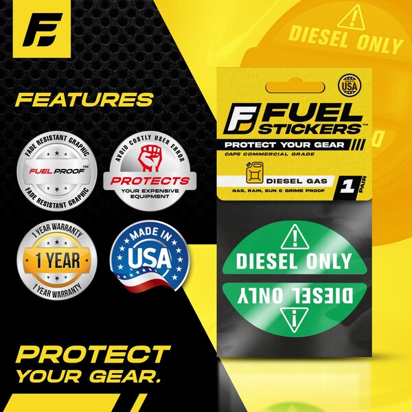 Fuel Stickers Diesel Label  for Fuel Cap:  Fleet Trucks, Box Truck, Van, Hvy-Dty, Ultra-Durable 1 Pair - Z-GCDG