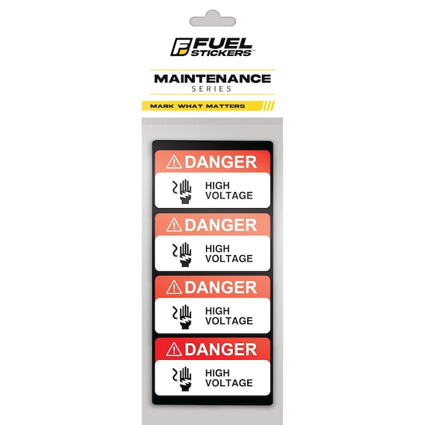Fuel Stickers Danger High Voltage Stickers, Small, Heavy-Duty Labels for Machinery and Equipment, 2in x 1in, 4PK - Z-2X1VOLT-4PK